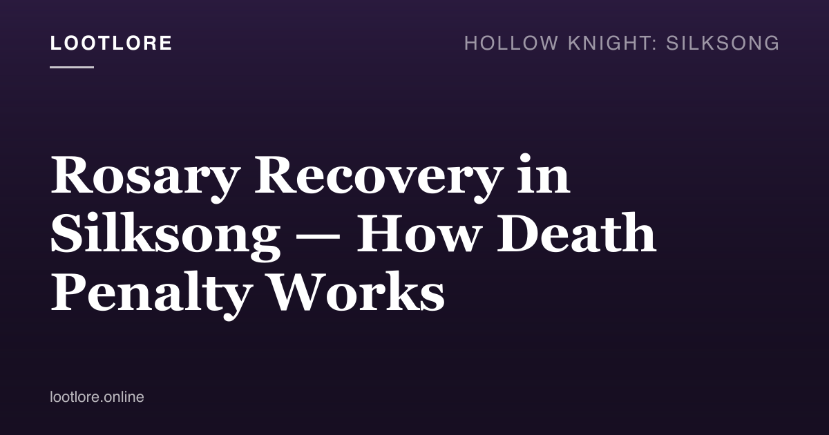 Rosary recovery in Silksong — Hornet collecting a dropped rosary pouch at the death location after respawn