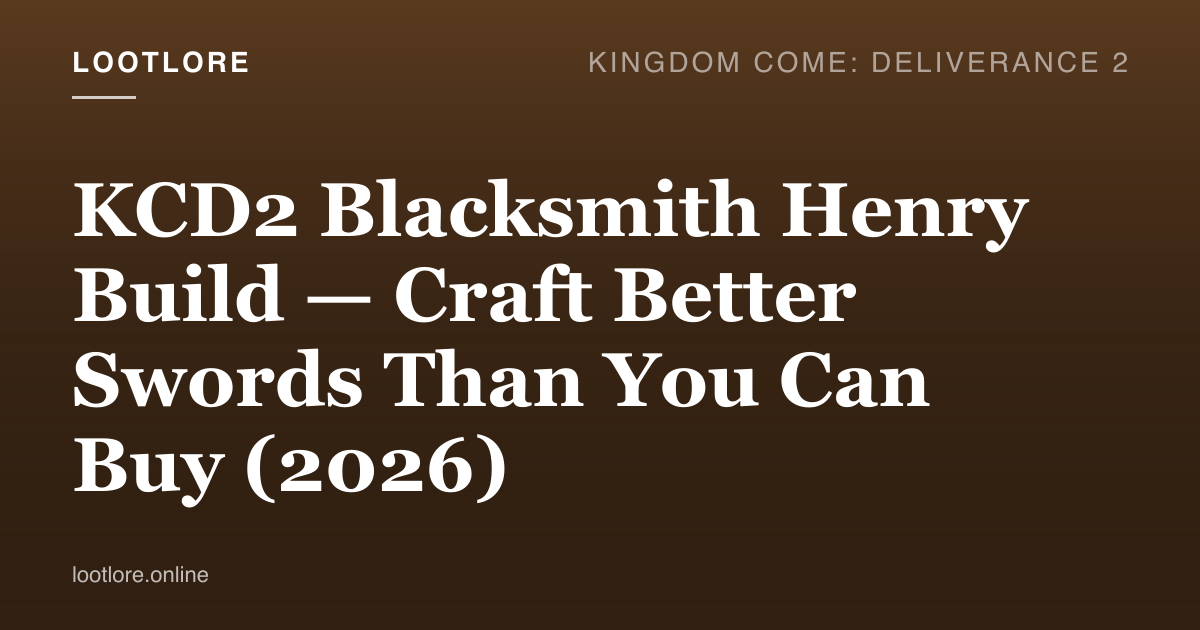 KCD2 blacksmith Henry build — Henry in heavy armor at the forge hammering a glowing longsword on an anvil